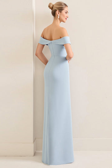 Sky Blue Off The Shoulder Chiffon Long Bridesmaid Dress
